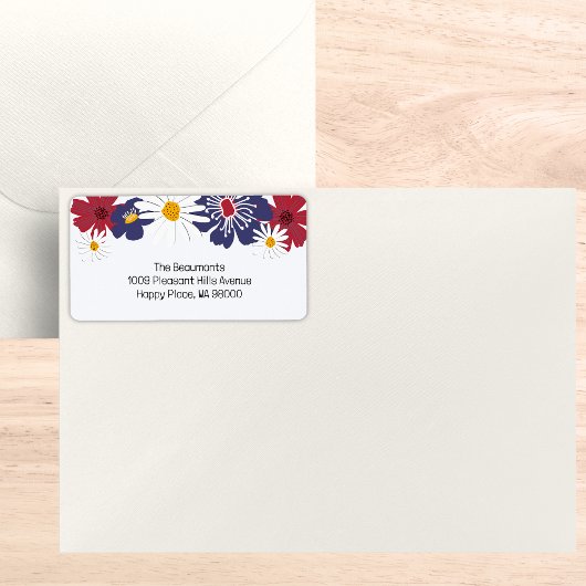 Rood Wit Blauw Retro Bloemen Zomer Etiket