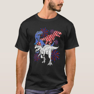 Rood Wit Blauw Rex Dinosaurus Grappig 4th van juli T-shirt