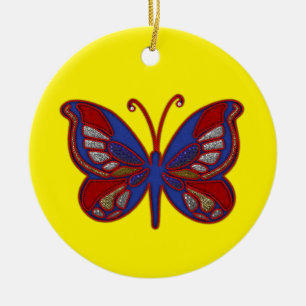 Rood wit blauw rondblauw vlindergeel rond Ornament