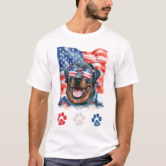 Rood Wit Blauw Rottweiler Hond American 4th van Ju T-shirt (Voorkant)