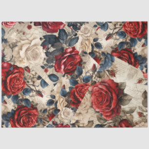 Rood Wit & Blauw Rozen Geïnspireerd Decoupage Tissuepapier