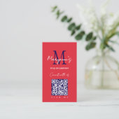 Rood Wit Blauw Scannable QR Code Logo Visitekaartje (Staand voorkant)