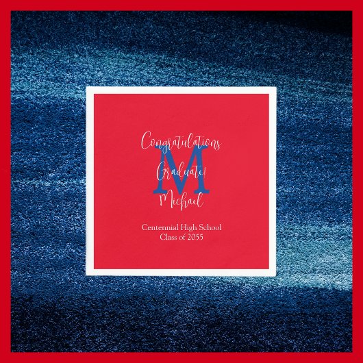 Rood Wit Blauw Scarlet Afstuderen Naam Monogram Servet