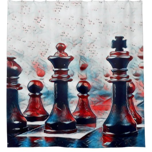 Rood, wit, blauw schaafkoppen koning, koningin, bi douchegordijn (Voorkant)