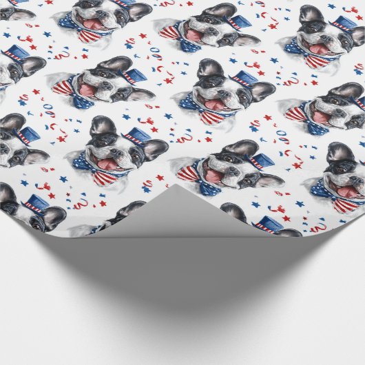 Rood Wit Blauw Schattige Bulldog Amerikaanse Vlag  Cadeaupapier (Hoek)