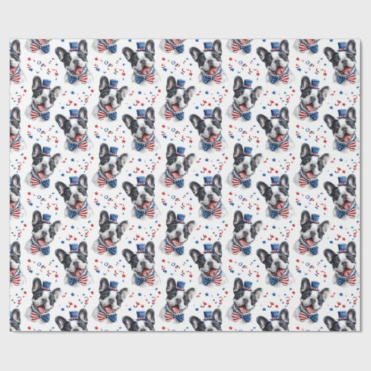 Rood Wit Blauw Schattige Bulldog Amerikaanse Vlag  Cadeaupapier (Vlak)