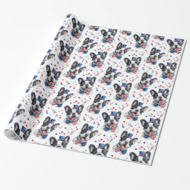 Rood Wit Blauw Schattige Bulldog Amerikaanse Vlag  Cadeaupapier