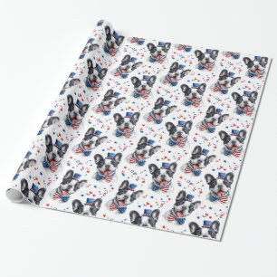 Rood Wit Blauw Schattige Bulldog Amerikaanse Vlag  Cadeaupapier