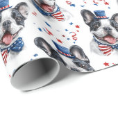 Rood Wit Blauw Schattige Bulldog Amerikaanse Vlag  Cadeaupapier (Rol Hoek)