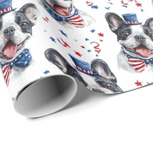 Rood Wit Blauw Schattige Bulldog Amerikaanse Vlag  Cadeaupapier (Rol Hoek)