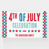 Rood Wit Blauw Schotse Ruit 4 juli Feest Spandoek (Horizontaal)
