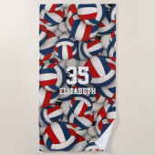 Rood Wit Blauw Sport Eindeloze volleyballen Patroo Strandlaken (Voorkant)
