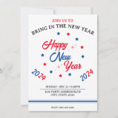 Rood Wit & Blauw Ster Gelukkig Nieuwjaar 2024 Kaart (Voorkant)