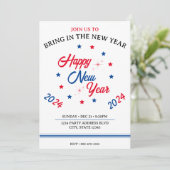 Rood Wit & Blauw Ster Gelukkig Nieuwjaar 2024 Kaart (Staand voorkant)