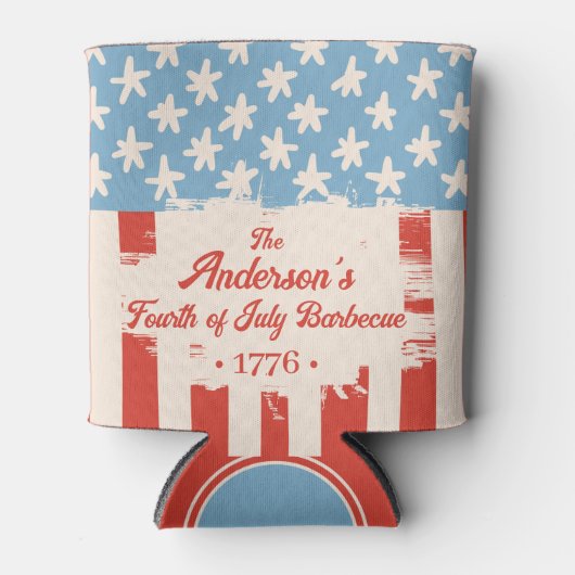 Rood Wit & Blauw Ster & Streep Familienaam Barbecu Blikjeskoeler (Voorkant)