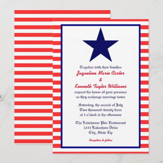 Rood Wit & Blauw Ster - Uitnodiging voor de bruilo (Voorkant / Achterkant)
