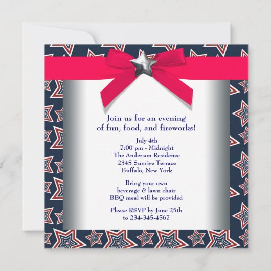 Rood Wit Blauw Sterren 4 Juli BBQ Party Kaart (Achterkant)