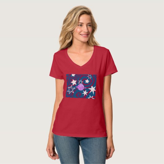 Rood Wit & Blauw Sterren Nano V-Hals T-Shirt (Voorkant volledig)