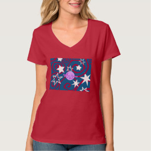 Rood Wit & Blauw Sterren Nano V-Hals T-Shirt