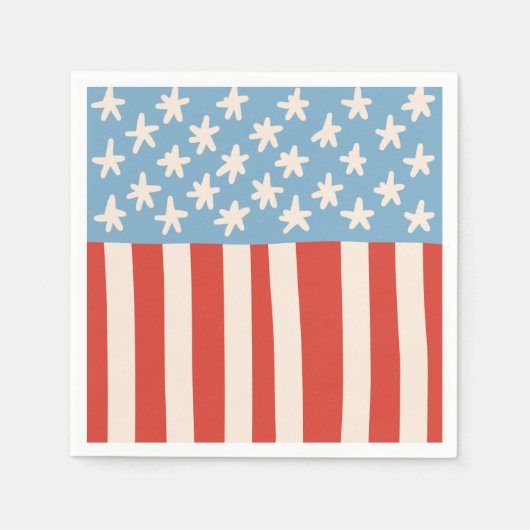 Rood Wit & Blauw Sterren & Strepen Familie Barbecu Servet (Voorkant)