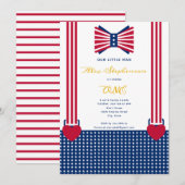 Rood Wit Blauw Strepen 4th Juli Baby 1st Verjaarda Kaart (Voorkant / Achterkant)