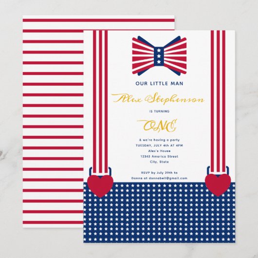 Rood Wit Blauw Strepen 4th Juli Baby 1st Verjaarda Kaart (Voorkant / Achterkant)