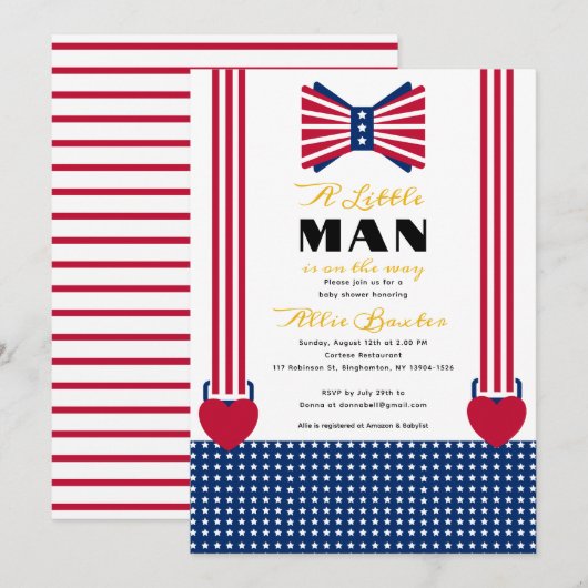 Rood Wit & Blauw Strepen 4th van Juli Baby shower Kaart (Voorkant / Achterkant)