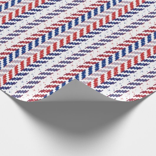 Rood wit & blauw Stripje Ikat Chevron Pattern 2 Cadeaupapier (Hoek)
