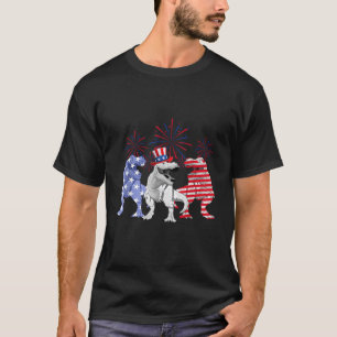Rood Wit Blauw T Rex Dinosaurus Vuurwerk Amerikaan T-shirt