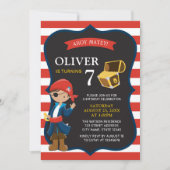 Rood Wit Blauw Tan Pirate Jongen Verjaardag Uitnod Kaart (Voorkant)