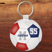 rood wit blauw team kleuren jongens meisjes voetba sleutelhanger (Voorkant)