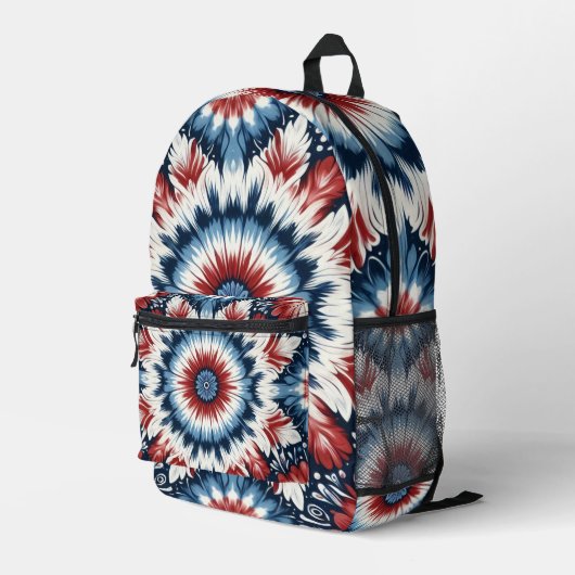 Rood, Wit & Blauw Tie-dye Bedrukte Rugzak (Achterkant Hoek Rechts)