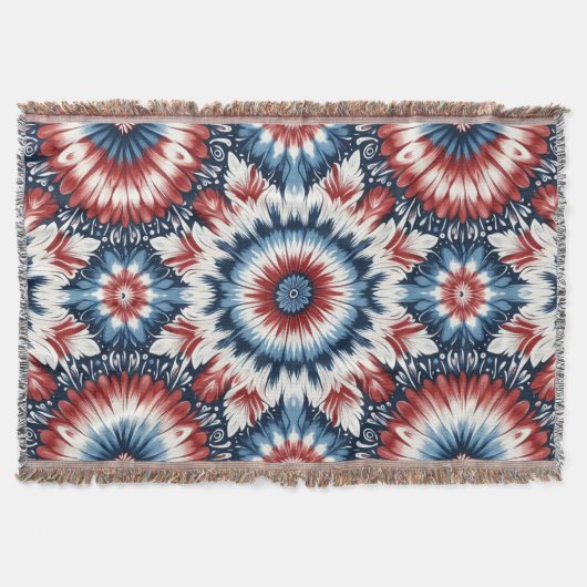 Rood, Wit & Blauw Tie-dye Deken (Voorkant)