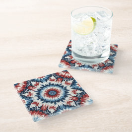 Rood, Wit & Blauw Tie-dye Glazen Onderzetter
