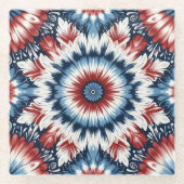 Rood, Wit & Blauw Tie-dye Glazen Onderzetter (Voorkant)