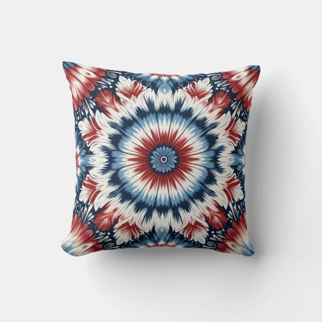 Rood, Wit & Blauw Tie-dye Kussen (Voorkant)