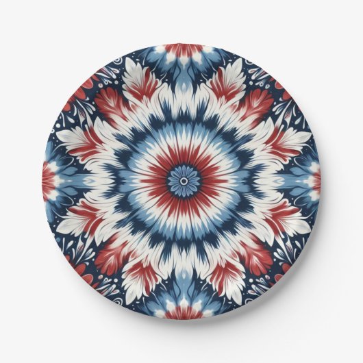Rood, Wit & Blauw Tie-dye Papieren Bordje (Voorkant)
