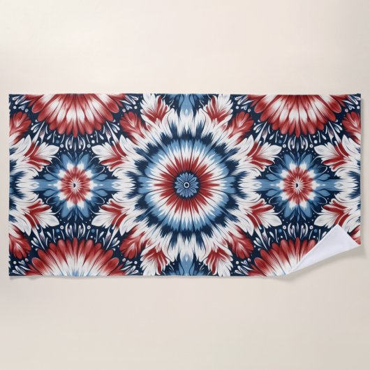 Rood, Wit & Blauw Tie-dye Strandlaken (Voorkant)