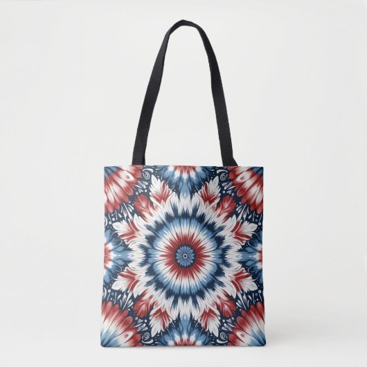 Rood, Wit & Blauw Tie-dye Tote Bag (Voorkant)