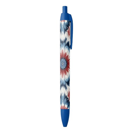 Rood, Wit & Blauw Tie-dye Zwarte Inkt Pen (Achterkant (Verticaal))