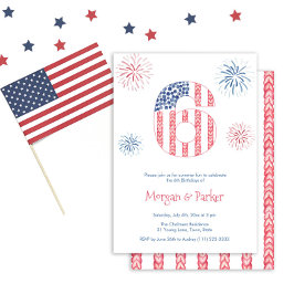 Rood Wit Blauw Twins 6e Verjaardagsfeestje Kaart