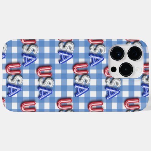 ROOD WIT BLAUW USA MET BLAUW & WIT PLAID Case-Mate iPhone CASE (Achterkant (horizontaal))