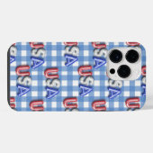 ROOD WIT BLAUW USA MET BLAUW & WIT PLAID iPhone HOESJE (Achterkant horizontaal)