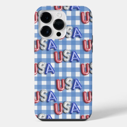 ROOD WIT BLAUW USA MET BLAUW & WIT PLAID iPhone HOESJE (Achterkant)
