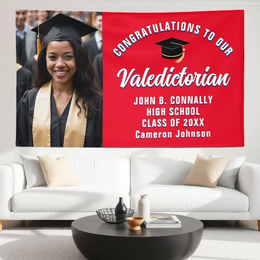 Rood Wit Blauw Valedictorian Graduation Party Spandoek