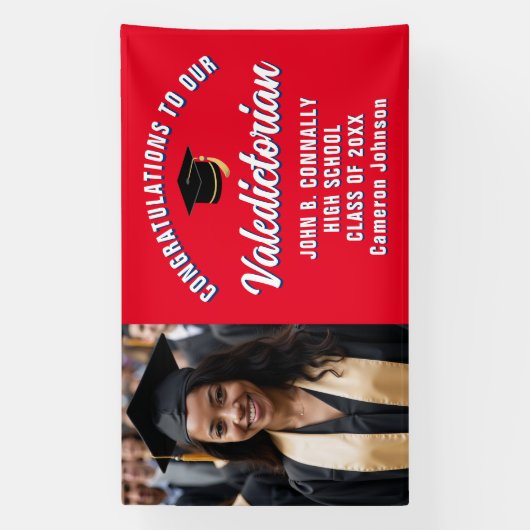 Rood Wit Blauw Valedictorian Graduation Party Spandoek (Verticaal)