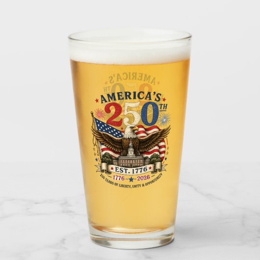 Rood Wit Blauw Vier Juli Bierglas Glas (Voorkant gevuld)