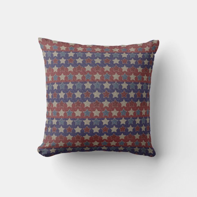 Rood Wit Blauw Vintage Sterren Kussen (Voorkant)