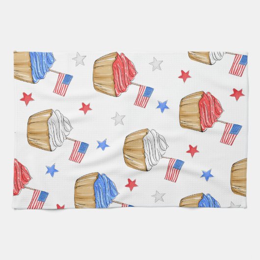 Rood Wit Blauw Vlag Ster Cupcakes Patriottisch Theedoek (Horizontaal)