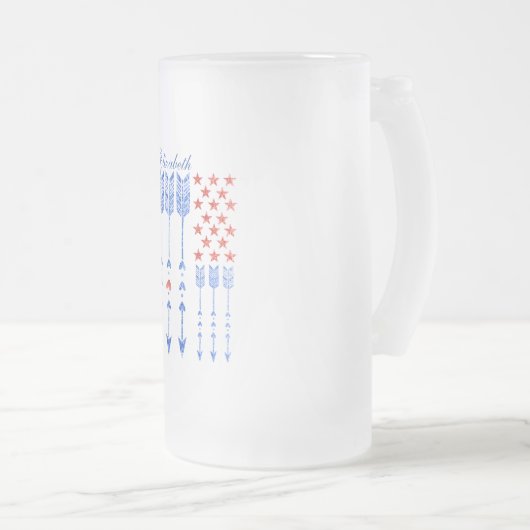 Rood, wit, blauw, vlag, sterren, pijlen, 4 juli matglas bierpul (Voorkant rechts)